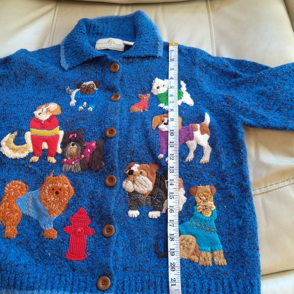 Design Options by Philip& Jane Gordon blue vintage sweater cardigan dogs puppies - Picture 12 of 13